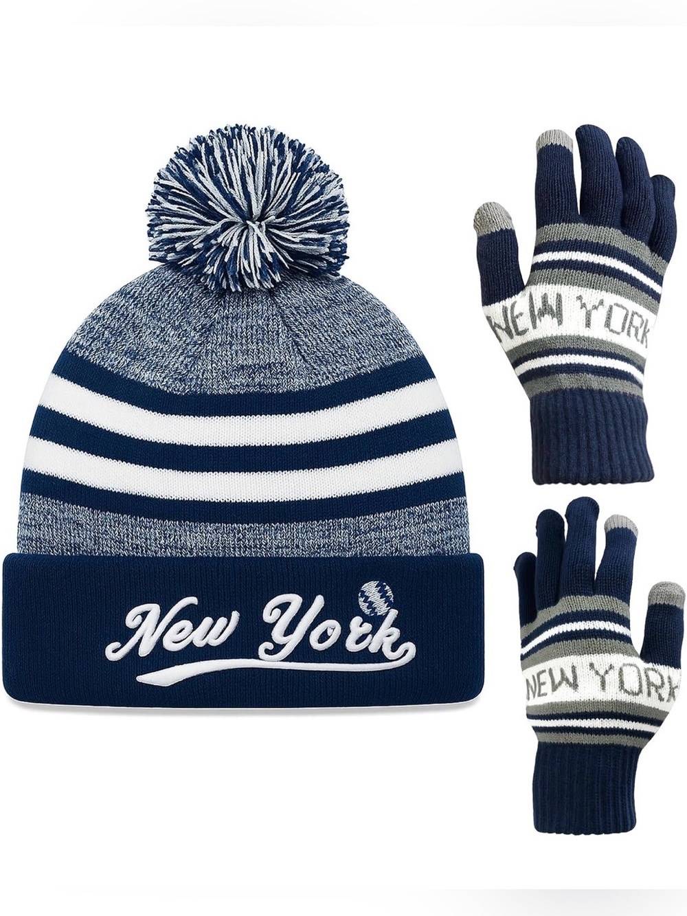 NEW YORK YANKEES HAT AND GLOVES TOBOGGAN AND GLOVES MLB BASEBALL NEW IN PACK